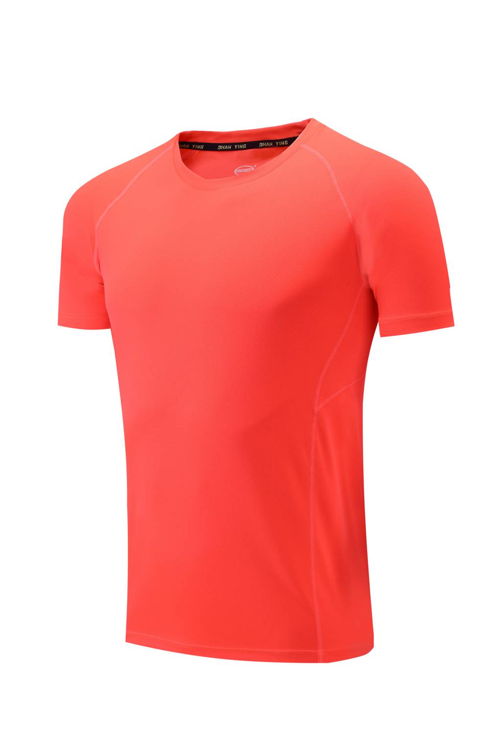 定制t恤 运动内搭潮T恤男女情侣装玫红色 3D图示