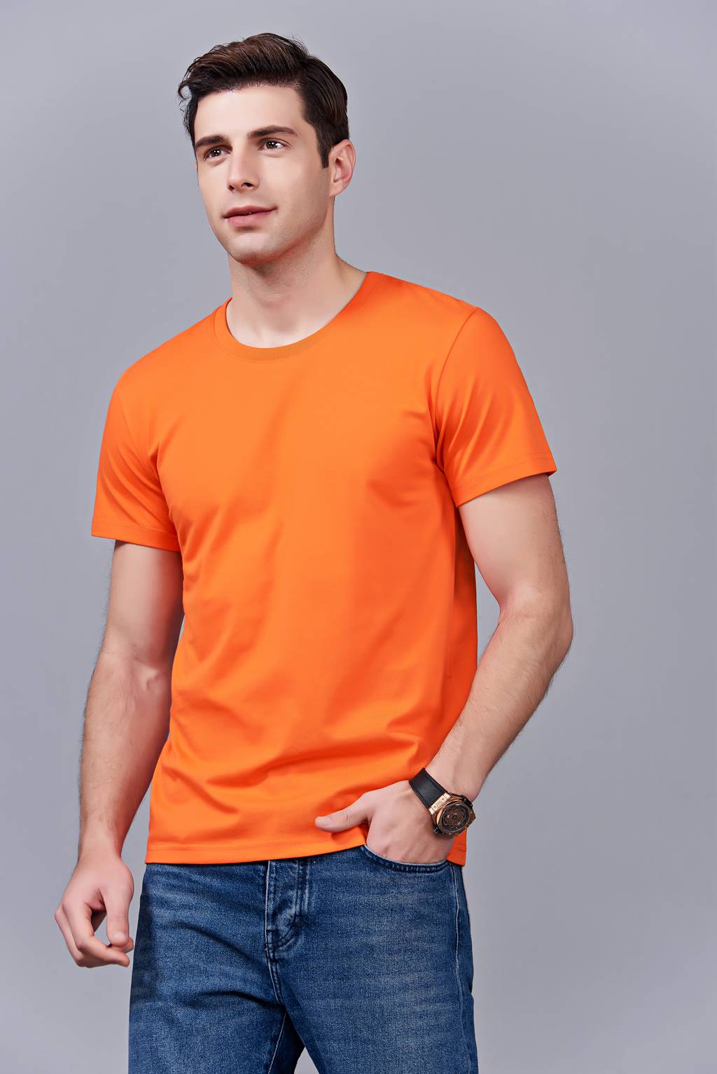 亲子装母女母子一家三口四口全家装情侣装短袖t恤(橘色)