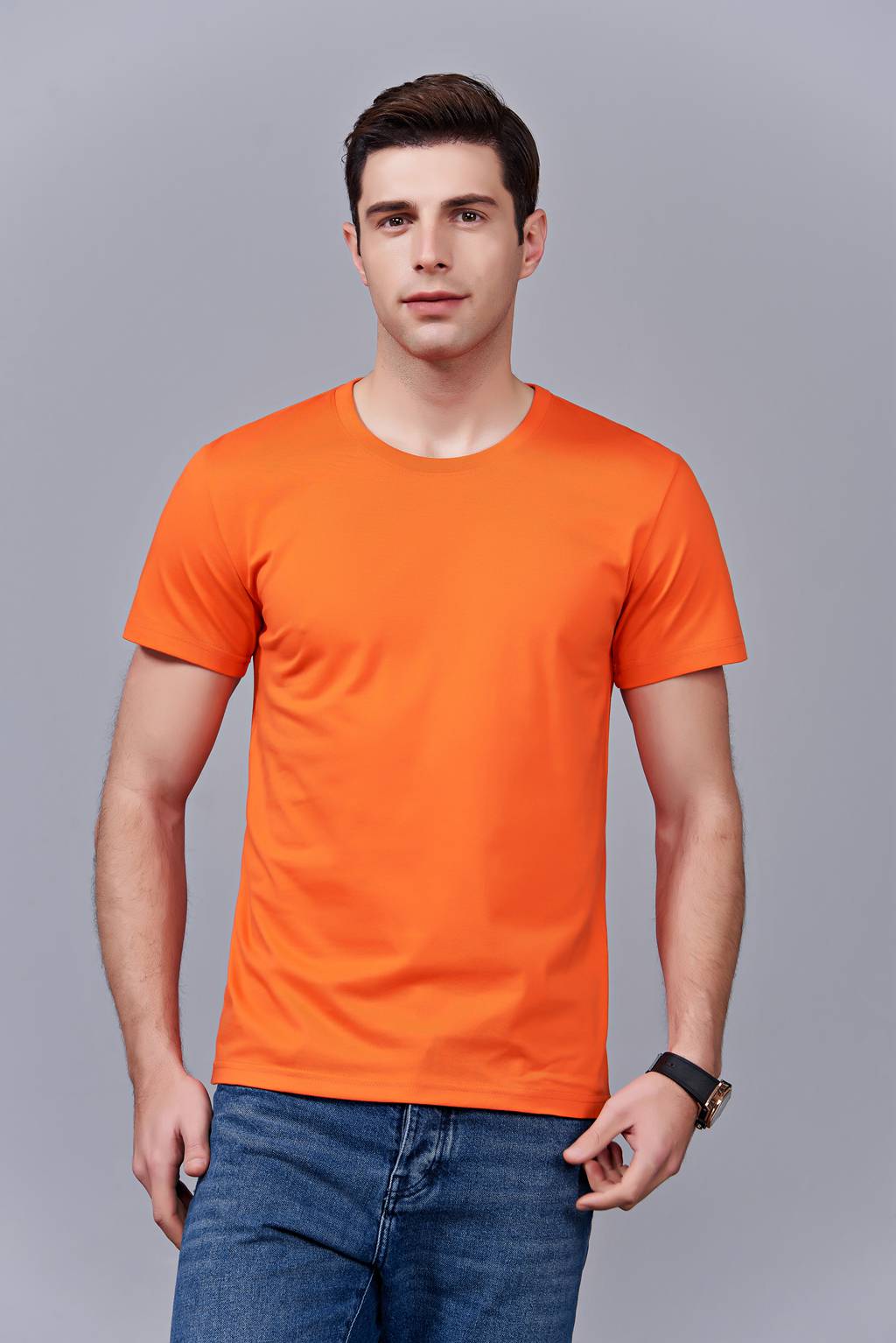 亲子装母女母子一家三口四口全家装情侣装短袖t恤(橘色)