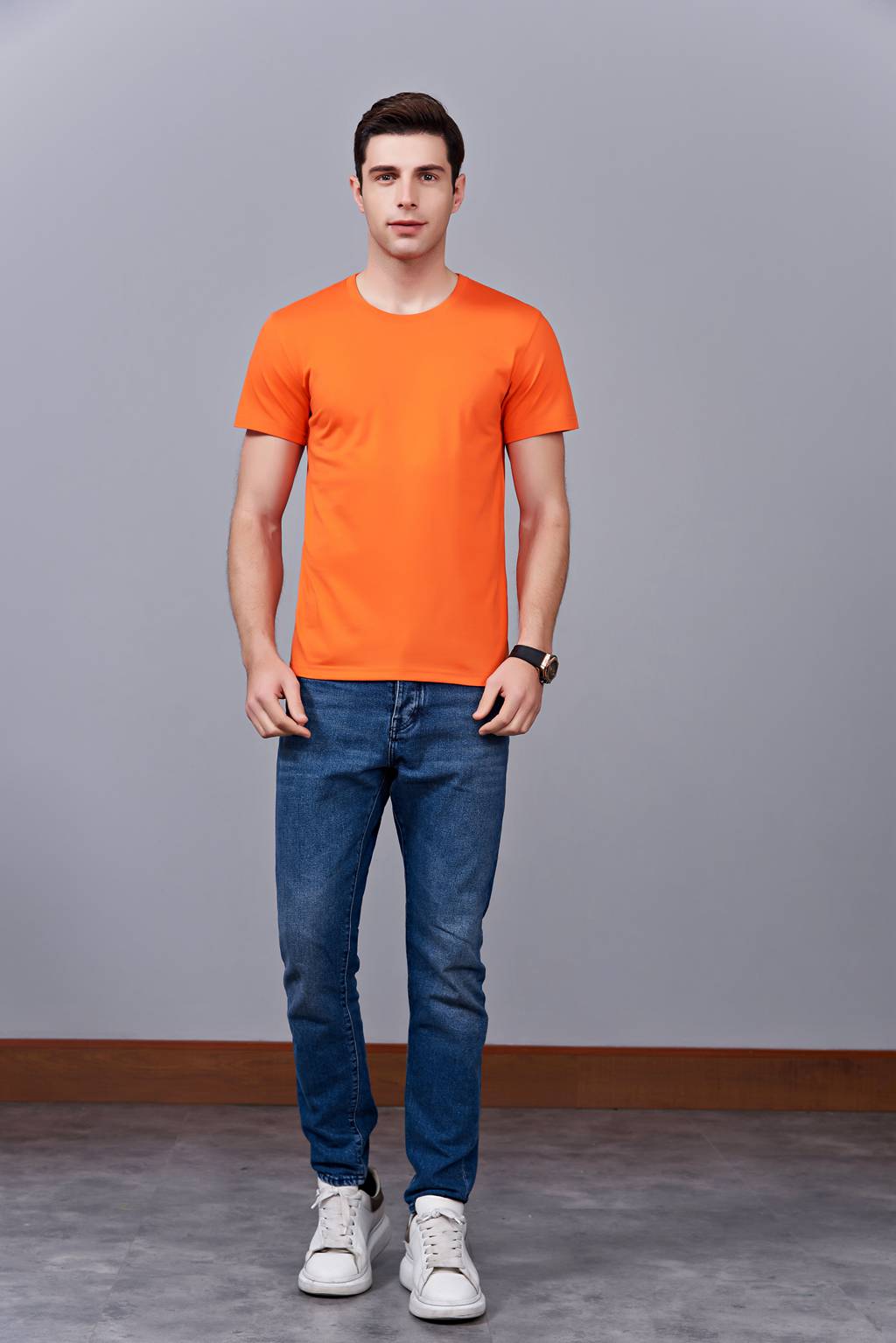 亲子装母女母子一家三口四口全家装情侣装短袖t恤(橘色)