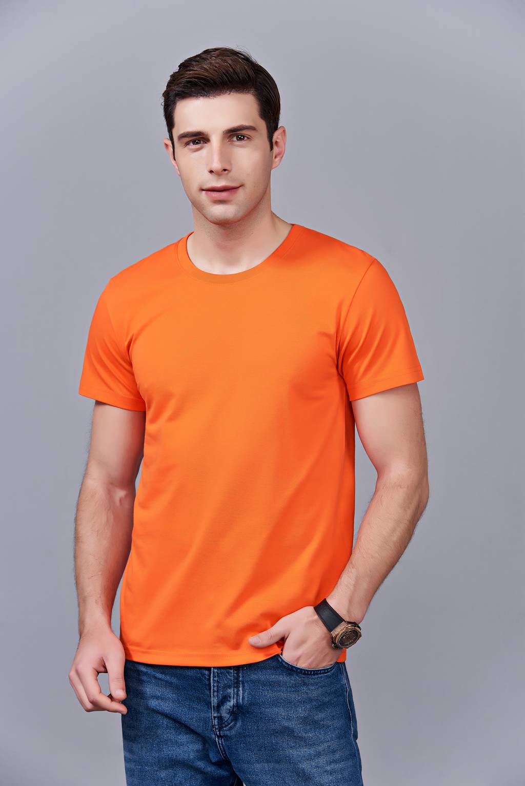 亲子装母女母子一家三口四口全家装情侣装短袖t恤(橘色)