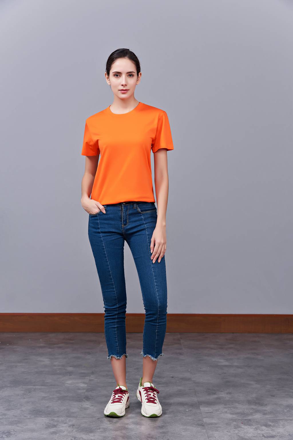 亲子装母女母子一家三口四口全家装情侣装短袖t恤(橘色)