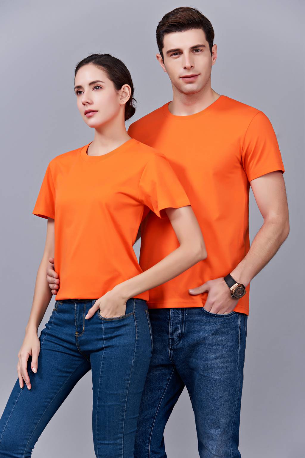 亲子装母女母子一家三口四口全家装情侣装短袖t恤(橘色)