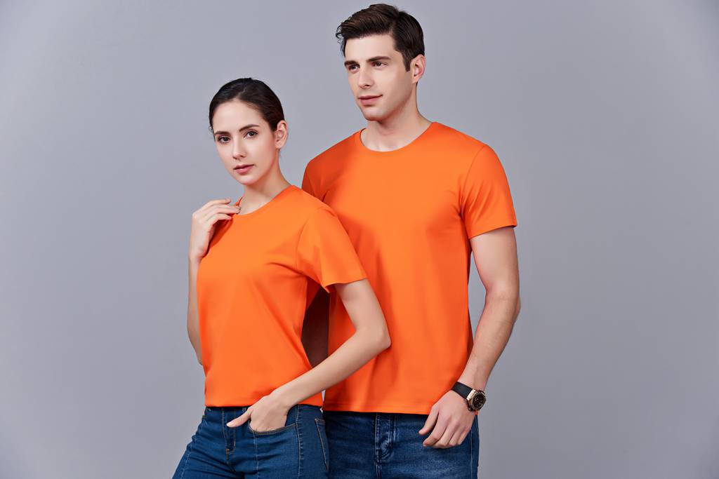 亲子装母女母子一家三口四口全家装情侣装短袖t恤(橘色)