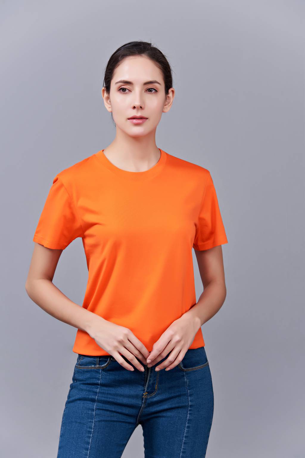 亲子装母女母子一家三口四口全家装情侣装短袖t恤(橘色)