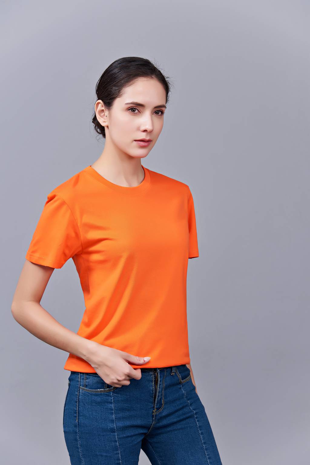 亲子装母女母子一家三口四口全家装情侣装短袖t恤(橘色)
